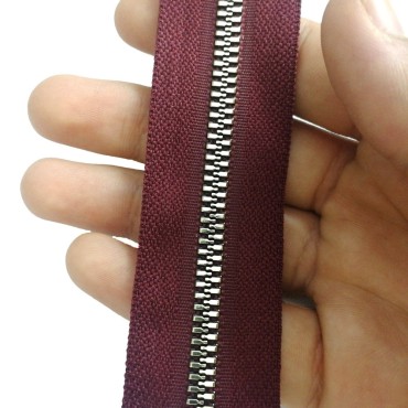 Çanta Fermuarı - Metal Görünümlü Metalize Diş - Mor - 5 Adet