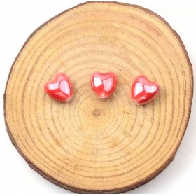 Porselen Kalp Boncuk - Kırmızı - 1 Dizi - 10 mm