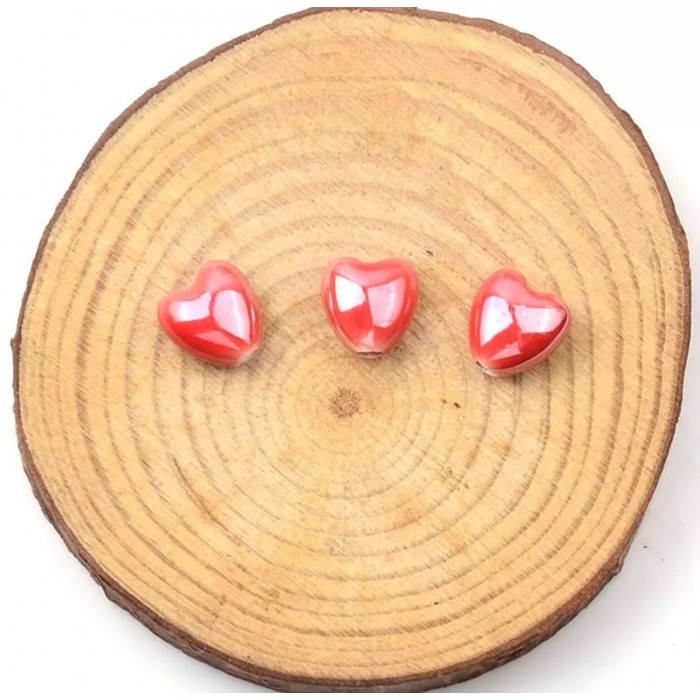 Porselen Kalp Boncuk - Kırmızı - 1 Dizi - 12 mm