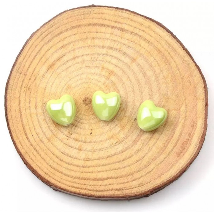 Porselen Kalp Boncuk - Açık Yeşil - 1 Dizi - 12 mm