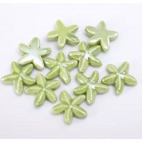Porselen Deniz Yıldızı Boncuklu - Açık Yeşil - 1 Dizi - 15 mm