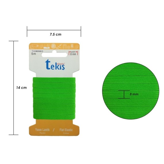 15mm Neon Yeşil Dokuma Lastik - 5 Metre