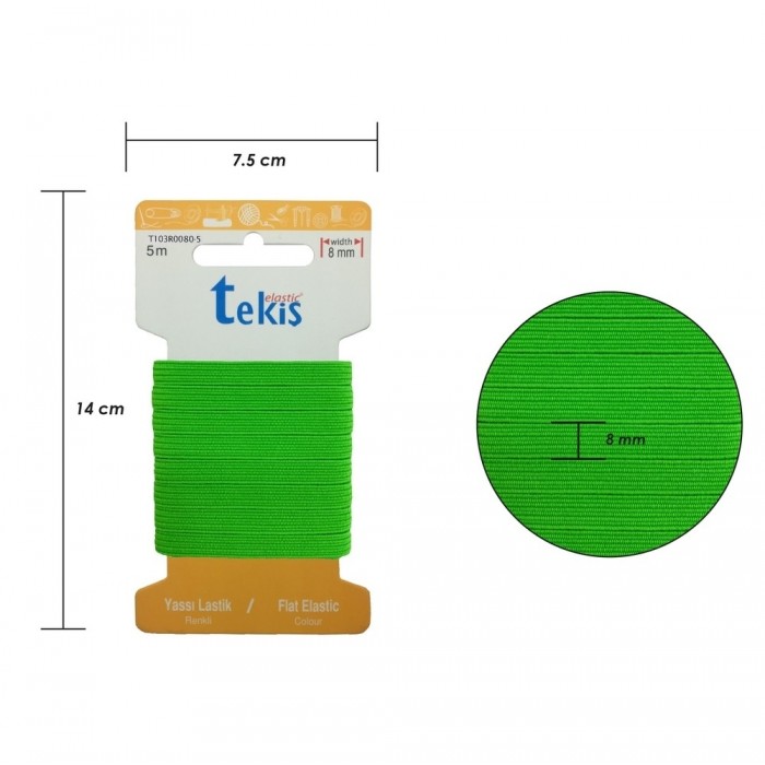 15mm Neon Yeşil Dokuma Lastik - 5 Metre