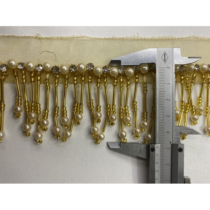 10 Metre - 5 cm - İncili Boncuklu Saçak Altın