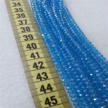 4 mm İpe Dizili Kristal Boncuk Çin Camı Şeffaf Mavi