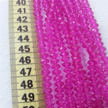 6 mm İpe Dizili Kristal Boncuk Çin Camı şeffaf Fuşya Pembe