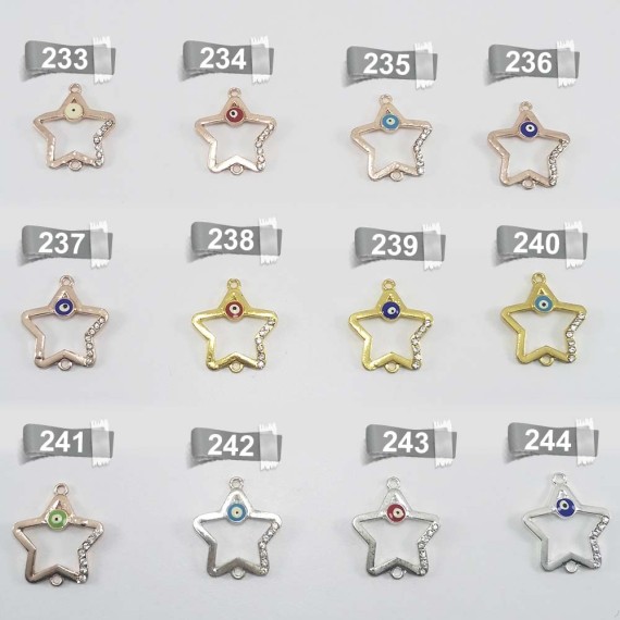 Yıldız model Taşlı Çift kulplu nazar boncuk bileklik kolye aparatı - Kod : 236