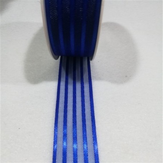 5 Metre - 5 ÇİZGİLİ ŞİFON - Saks Mavisi - 2.5 cm