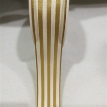 Çizgi Baskılı Grogren - 2.5cm - BEYAZ & GOLD