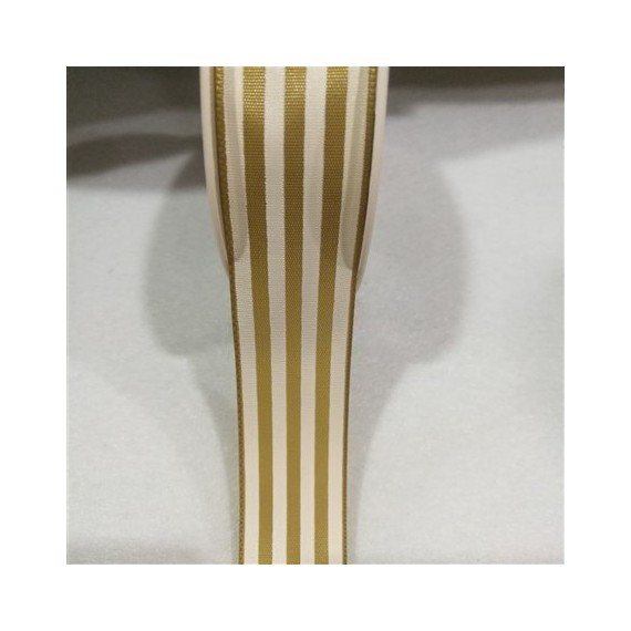 Çizgi Baskılı Grogren - 2.5cm - BEYAZ & GOLD
