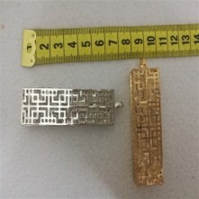 Metal Kolye Ucu Gold-Gümüş Dikdörtgen İşlemeli