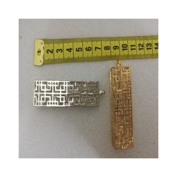 Metal Kolye Ucu Gold-Gümüş Dikdörtgen İşlemeli