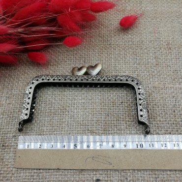 Metal Çanta Kalpli Çanta Sapı -11 cm Gümüş