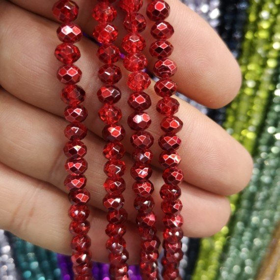 6 mm ipe dizili kristal Boncuk Çin Camı aynalı kırmızı