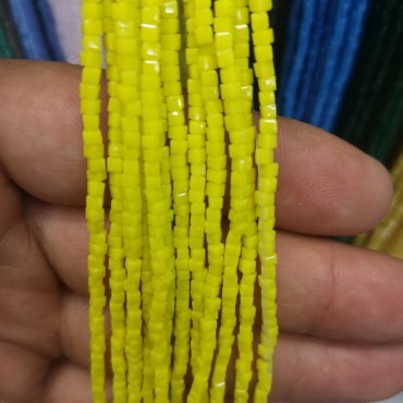2 mm küp ipe dizili kristal boncuk çin camı mat kanarya sarı