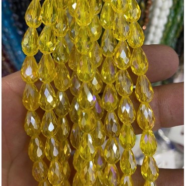 8*11mm Damla Kristal İpe Dizili Çin Camı Janjan Koyu Sarı