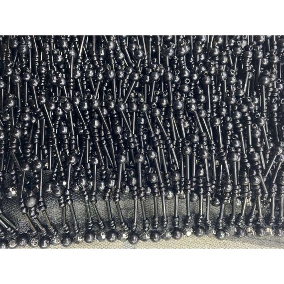 1 Metre - 5 cm - İncili Boncuklu Saçak Siyah