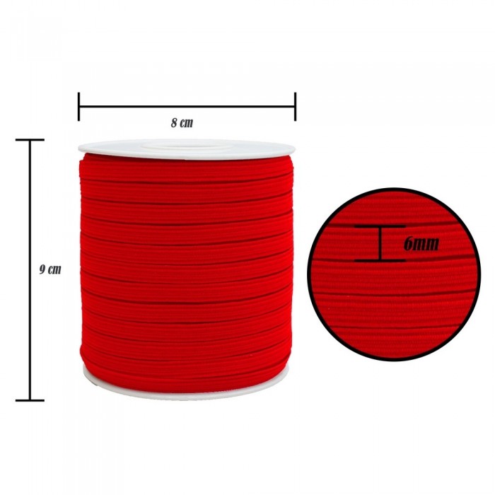 6 mm Kırmızı Yassı Lastik - 100 Metre