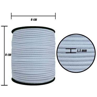 1.5 mm Şapka Lastik - 100 Metre Beyaz Yuvarlak Lastik