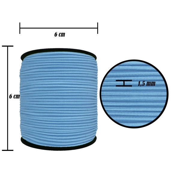 1.5 mm Şapka Lastik - 100 Metre Bebe Mavisi Yuvarlak Lastik