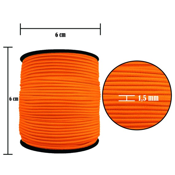 1.5 mm Şapka Lastik - 100 Metre Neon Turuncu Yuvarlak Lastik