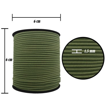 1.5 mm Şapka Lastik - 100 Metre Haki Yuvarlak Lastik