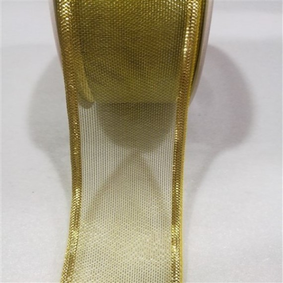 5 Metre- SİMLİ ŞİFON KURDELE - GOLD - 2,5 cm